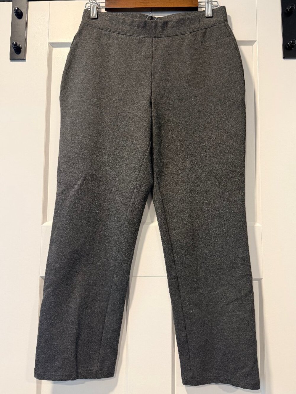 Susan Graver Dark Gray Stretch Trousers w/ Wide Waistband & Back Pockets